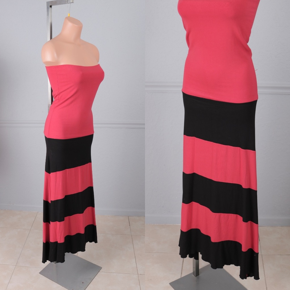 Vintage 90s Strapless Red & Black Tube Top Dress